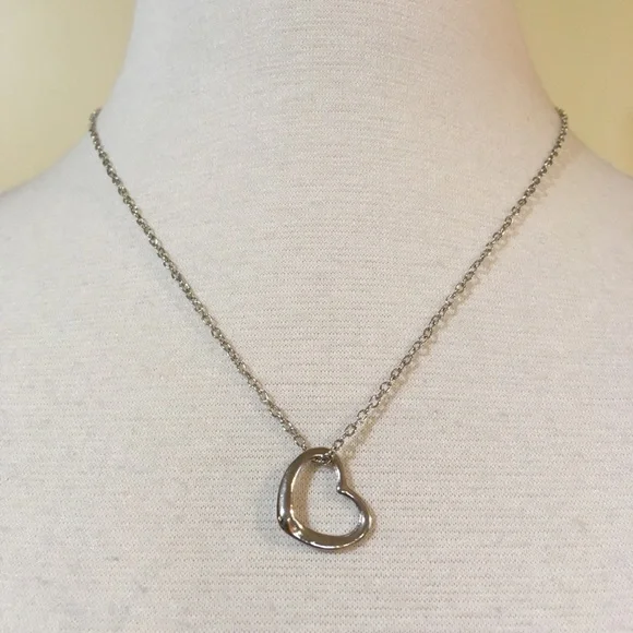 Open Heart Charm Necklace Antiqued Silver Finish - Picture 3 of 4